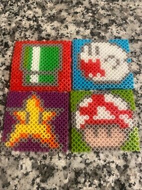 Handmade Super Mario characters perler bead coasters set of 4
